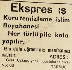 Ekspres İş Kuru temizleme - Tarsus  Gazete Reklamı - Efemera