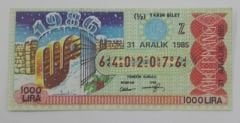 31 Aralık 1985 - Yarım bilet - Milli Piyango bileti - Efemera