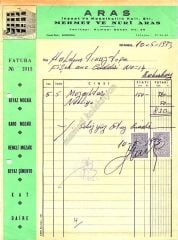 Aras İnşaat ve Mozaikçilik - Tınaztepe Sinemasına kesilen fatura - Efemera
