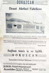 Dokuzcan Ziraat aletleri fabrikası ESKİŞEHİR - Gazete. dergi reklamı