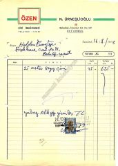 Özen Çini İmalathanesi - Tınaztepe Sinemasına kesilen fatura