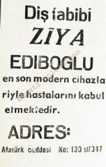 Diş Tabibi Ziya EDİBOĞLU - Tarsus  Gazete Reklamı - Efemera