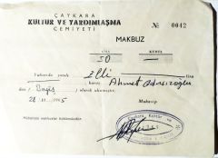 Çaykara Kültür ve Yardımlaşma Cemiyeti / 1965 yılı makbuz / Efemera