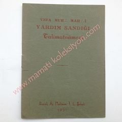 Vefa Muh. Mah. Yardım sandığı Talimnamesi Masonik - Efemera