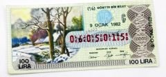 9 Ocak 1982 Dörtte bir bilet - Milli Piyango bileti - Efemera