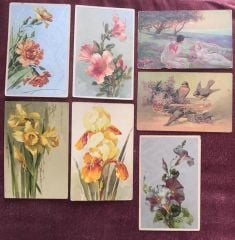 7 adet, çiçekler vs. yüzyıllık kartpostal