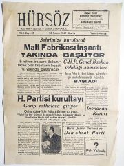 Eskişehir Hürsöz gazetesi, 25 Kasım 1947 - Gazete