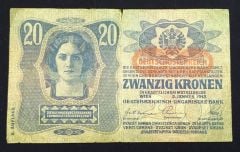 1913 Avusturya Macaristan 20 Kron - Haliyle /  Nümismatik