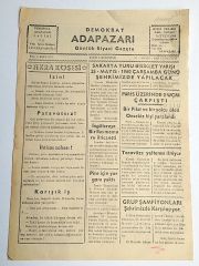 Demokrat Adapazarı gazetesi, 21 Mayıs, 1960 Adapazarı - Efemera