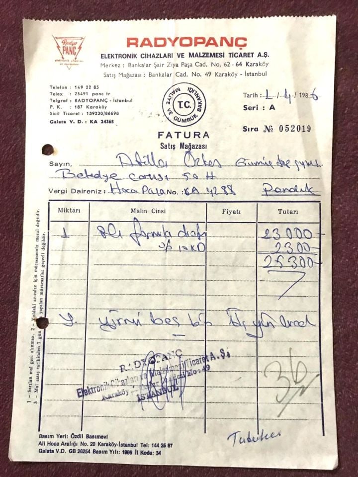 Radyopanç Elektronik Cihazları ve Malzemeleri Ticaret - Fatura