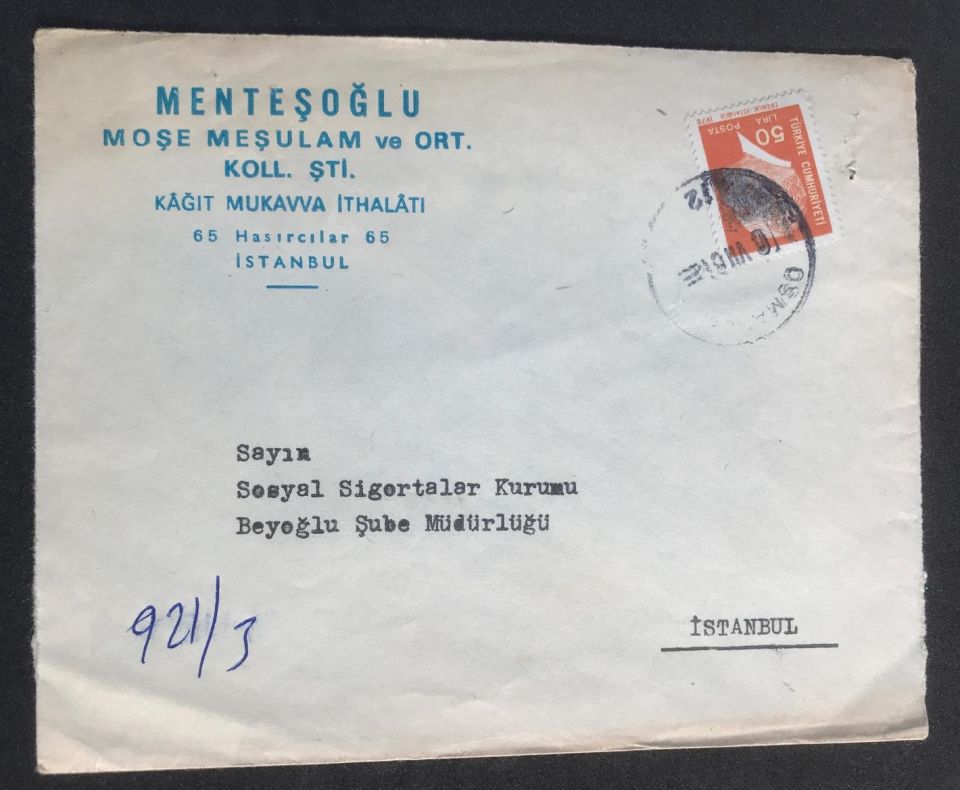Menteşoğlu Moşe MEŞULAM ve Ort. Kağıt mukavva ithalatı - Antetli zarf