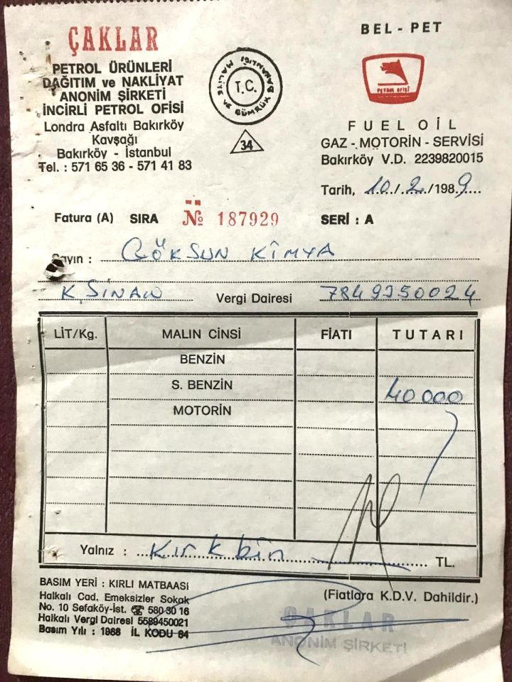 Çaklar Petrol Ürünleri BAKIRKÖY - Fatura