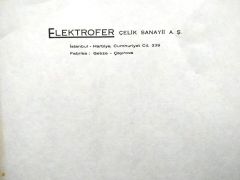 Elektrofer Çelik sanayii Gebze / Antetli kağıt - Efemera