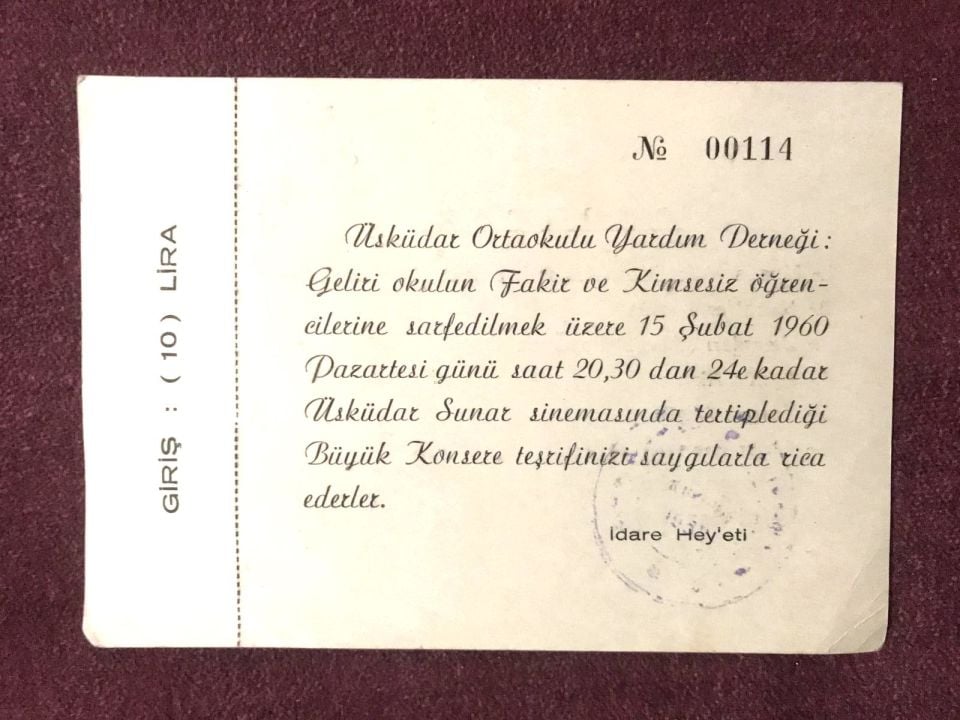 Üsküdar Ortaokulu Yardım Derneği - Sunar Sineması / Davetiye