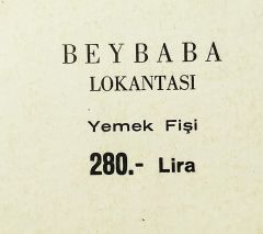 Beybaba Lokantası Yemek Fişi / Efemera