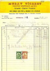 Murat ticaret Lüks lambası Lüks fitili - Hayim MİZRAHİ - Fatura - Efemera
