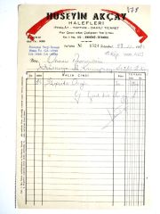 Hüseyin Akçay Halefleri Mısır Çarşısı / İspirto ocağı faturası  - Efemera