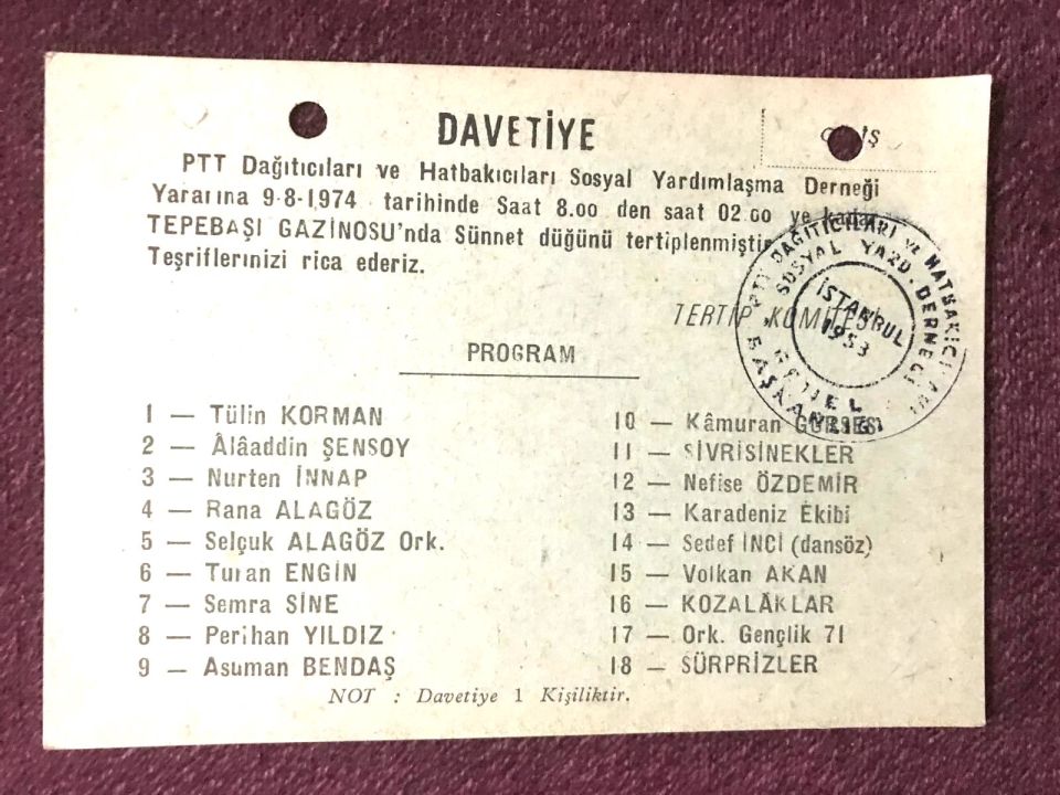 PTT Dağıtıcıları ve hatbakıcıları - Konser davetiyesi