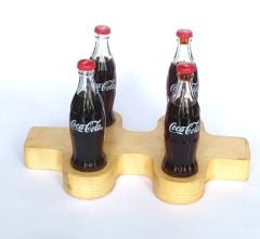 Coca Cola / Ahşap kaideli içi dolu 4 adet minyatür cam şişe