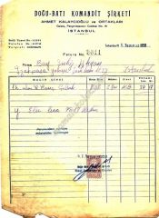 Doğu Batı Komandit Şirketi - Fatura - Efemera