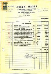 Libreri Haşet - Beyoğlu (Yıldız Teknik Okulu) Fatura - Efemera