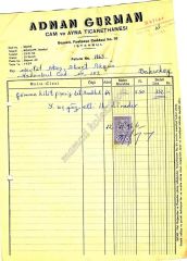 Adnan GÜRMAN - Cam ve ayna ticarethanesi - Fatura - Efemera