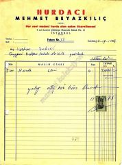 Hurdacı - Mahmet BEYAZKILIÇ - Fatura - Efemera