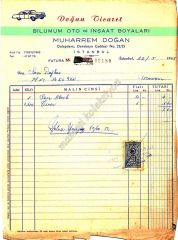 Doğan Ticaret - Bilumum oto ve inşaat boyaları - Fatura - Efemera
