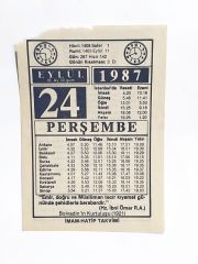 24 Eylül 1987 / Takvim yaprağı - Efemera