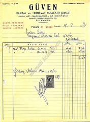 Güven makina ve hırdavat - Fatura - Efemera
