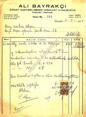 Ali BAYRAKÇI - Ziraat aletleri, demir, hırdavat - Fatura - Efemera