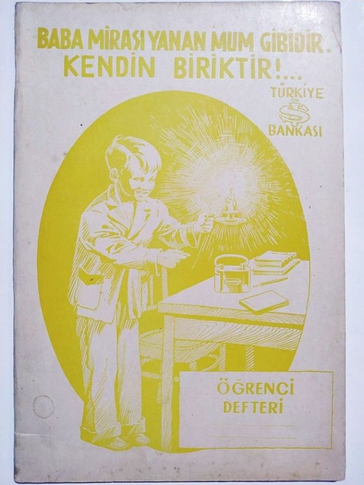 İhap HULUSİ çizim, kumbara reklamlı İş Bankası, defter