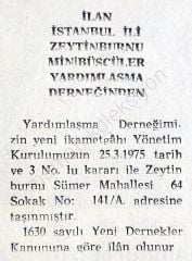 Zeytinburnu Minibüsçüler derneği - Gazete ilanı