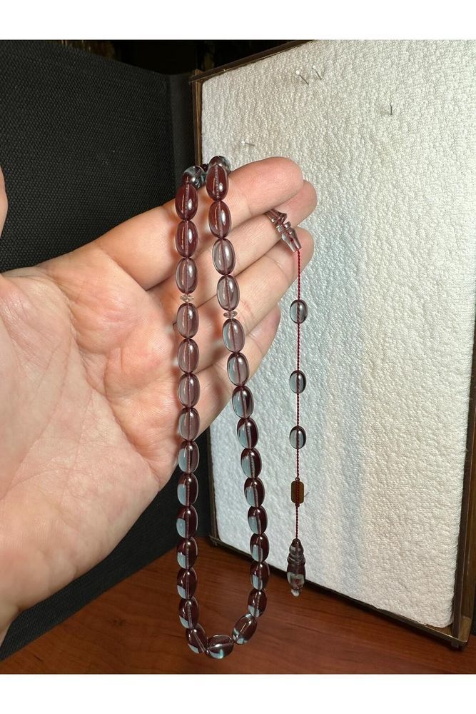 ATEŞ KEHRİBAR TESBİH 7MM X 11MM BEYZİ KESİM T-268