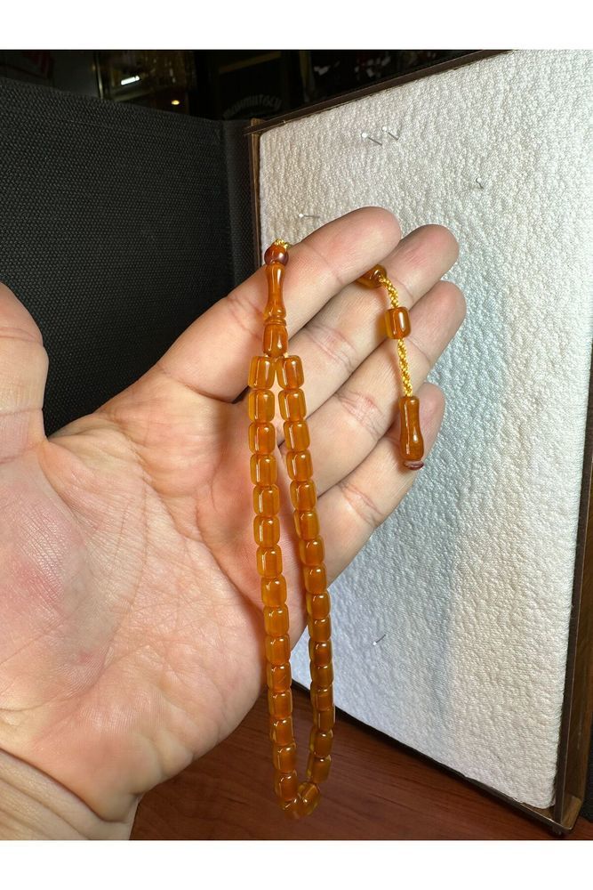 SIKMA ÇUBUK KEHRİBAR TESBİH SARI RENKLİ 7MM X 10 MM T-280