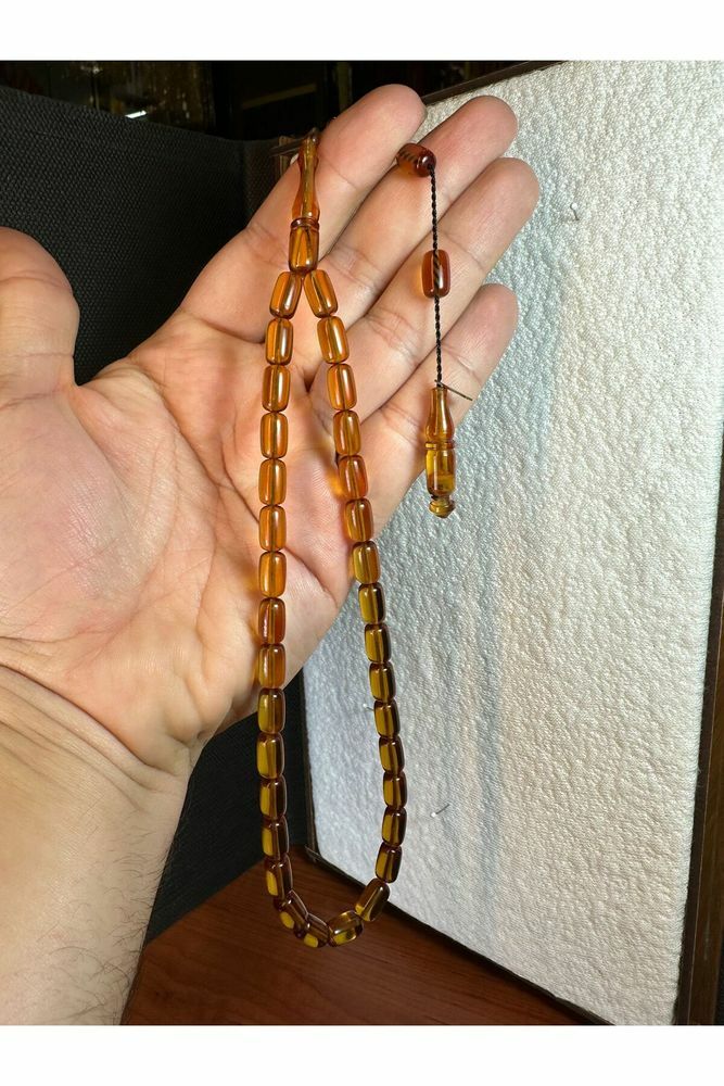 ATEŞ KEHRİBAR TESBİH SARI RENKLİ 7MMX11MM KAPSÜL KESİM T-273