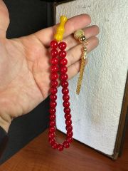 SEVGİLİYE ÖZEL HEDİYE SIKMA KEHRİBAR TESBİH KAHVERENGİ/KREM KAPSÜL KESİM H-1259.