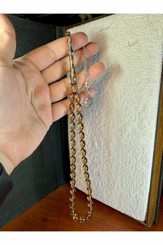 ATEŞ KEHRİBAR TESBİH AÇIK YEŞİL ŞEFFAF BEYZİ KESİM T-231