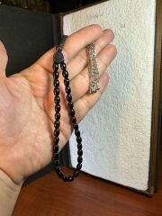 SEVGİLİYE ÖZEL HEDİYE SIKMA ÇUBUK KEHRİBAR TESBİH GRİ RENKLİ KÜRE KESİM 14MM H-1282.