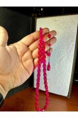 ATEŞ KEHRİBAR TESBİH PEMBE RENK KAPSÜL KESİM T-217