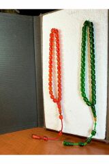 SIKMA ÇUBUK KEHRİBAR TESBİH KIRMIZI + YEŞİL RENKLİ KAPSÜL KESİM T-211