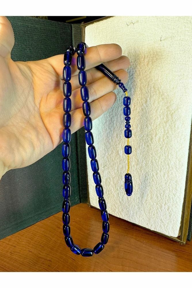 LACİVERT UÇAK CAMI KAPSÜL KESİM TESBİH BÜYÜK BOY T-207