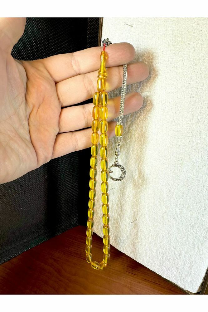 ATEŞ  KEHRİBAR TESBİH SARI RENKLİ KAPSÜL KESİM T-198