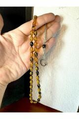ATEŞ KEHRİBAR TESBİH SARI-SİYAH RENKLİ BEYZİ KESİM T-192