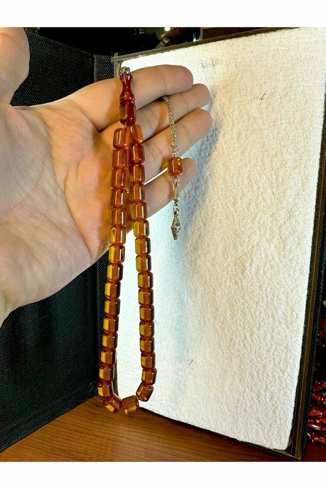 SIKMA ÇUBUK KEHRİBAR TESBİH BAL-SARI RENKLİ KAPSÜL KESİM