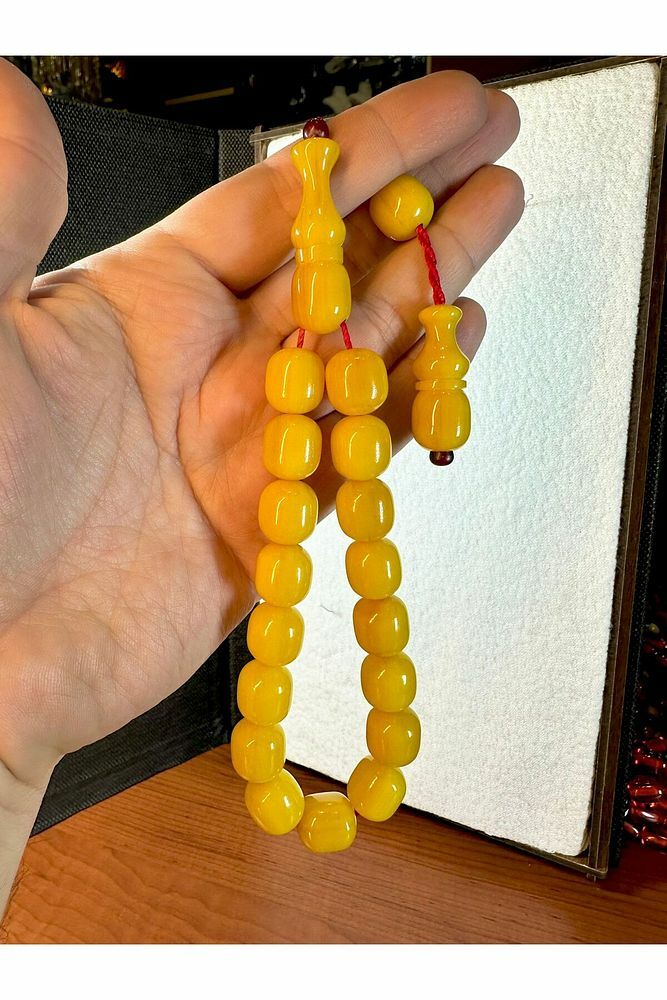 SIKMA ÇUBUK KEHRİBAR TESBİH MASKOT SARI RENKLİ BÜYÜK KAPSÜL T-166