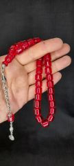 SEVGİLİYE ÖZEL HEDİYE ÇUBUK KEHRİBAR TESBİH KIRMIZI RENK KAPSÜL KESİM H-1442.