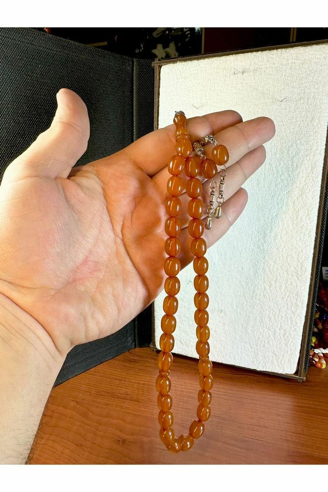 BAL RENKLİ ÇUBUK KEHRİBAR TESBİH KAPSÜL KESİM