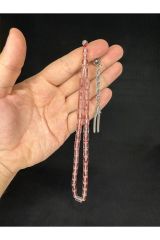 ATEŞ KEHRİBAR TESBİH AÇIK PEMBE RENKLİ KESME KESİM 10,5MMX6MM T-658