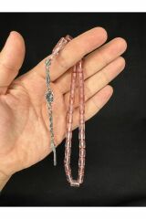 ATEŞ KEHRİBAR TESBİH AÇIK PEMBE RENKLİ KESME KESİM 10,5MMX6MM T-658